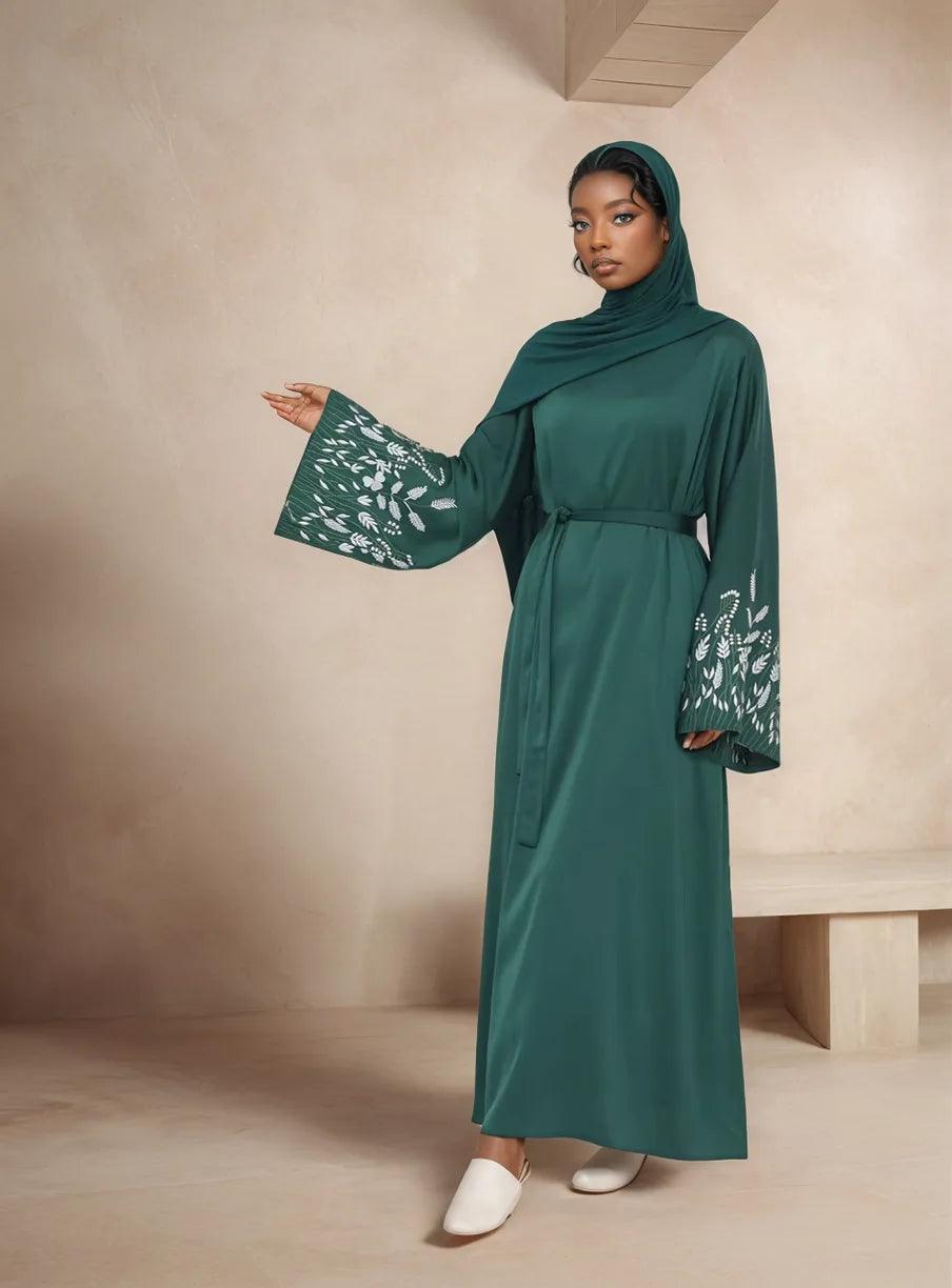 Embroidered Long Sleeve Kaftan Abaya - Premium Modest Wear | Maha The Emerald / XXL Embroidered Long Sleeve Kaftan Abaya - Premium Modest Wear | Maha The Emerald / XXL