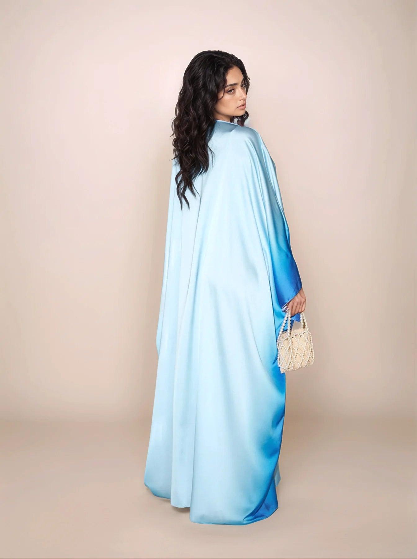 Farasha Butterfly Modest Abaya sky blue- Elegant Wear for Muslim Women - Mahathelabel