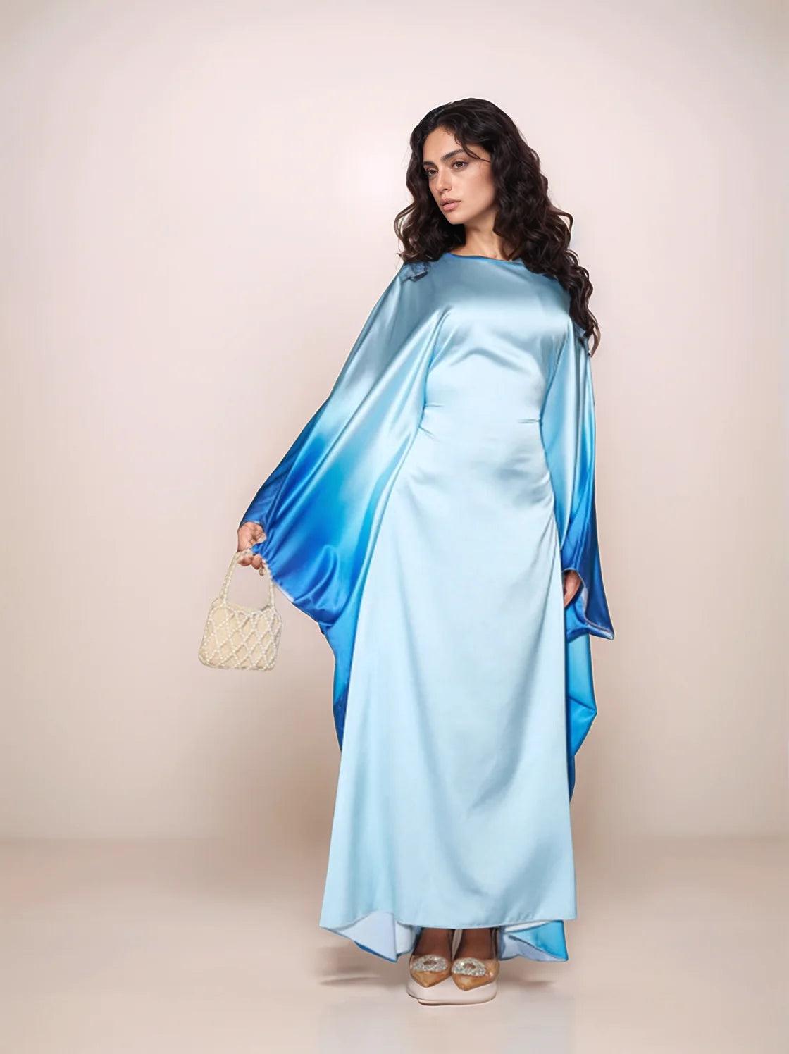 Farasha Butterfly Modest Abaya sky blue- Elegant Wear for Muslim Women - Mahathelabel
