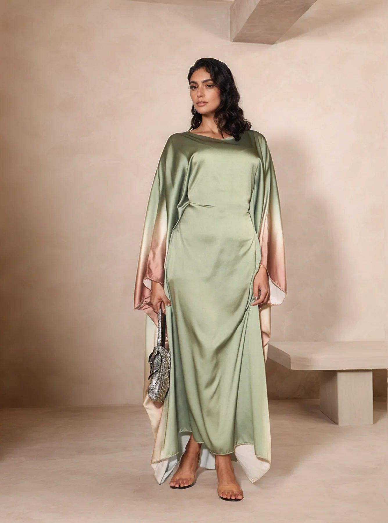 Farasha Butterfly Modest Abaya Army Green - Elegant Wear for Muslim Women - Mahathelabel