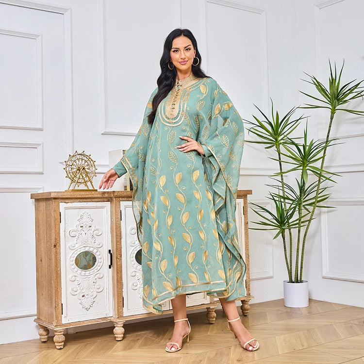 MH81 Summer Cotton Abaya 2 Piece Set | Breathable Embroidered Maxi Kaftan Dress
