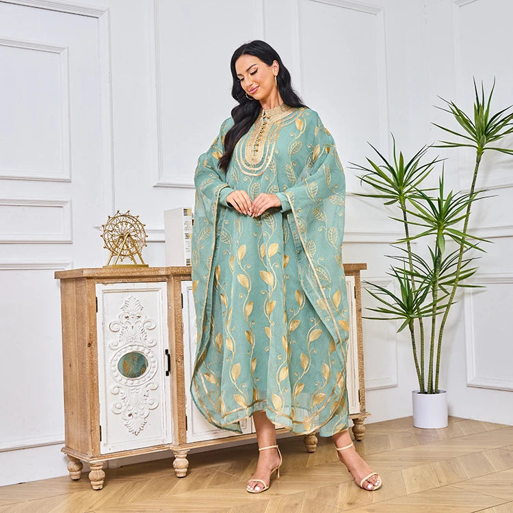 MH81 Summer Cotton Abaya 2 Piece Set | Breathable Embroidered Maxi Kaftan Dress