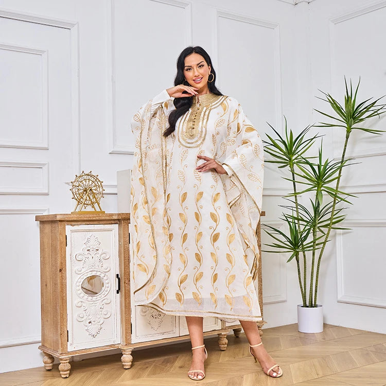 MH81 Summer Cotton Abaya 2 Piece Set | Breathable Embroidered Maxi Kaftan Dress