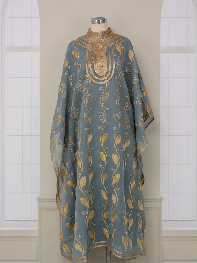 MH81 Summer Cotton Abaya 2 Piece Set | Breathable Embroidered Maxi Kaftan Dress