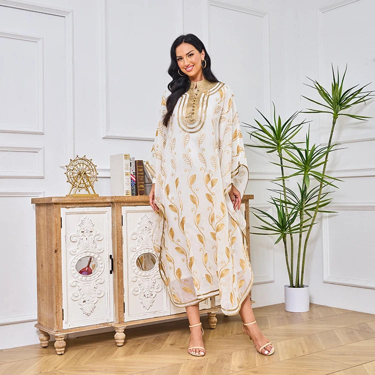 MH81 Summer Cotton Abaya 2 Piece Set | Breathable Embroidered Maxi Kaftan Dress