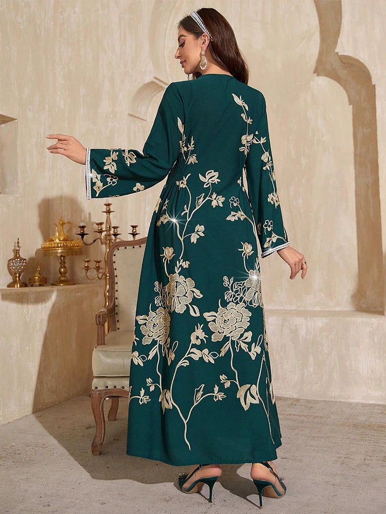 MH902 Elegant Embroidered Abaya Dress | Dubai-Style Evening Modest Kaftan