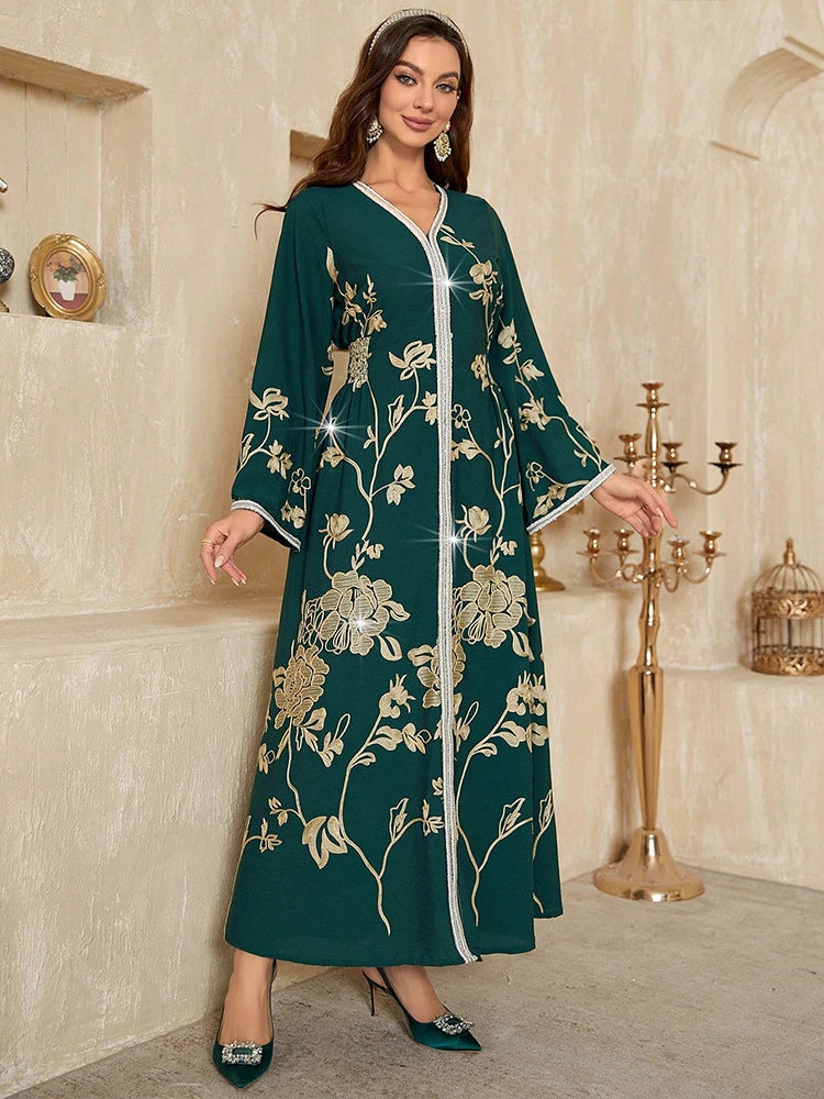 MH902 Elegant Embroidered Abaya Dress | Dubai-Style Evening Modest Kaftan