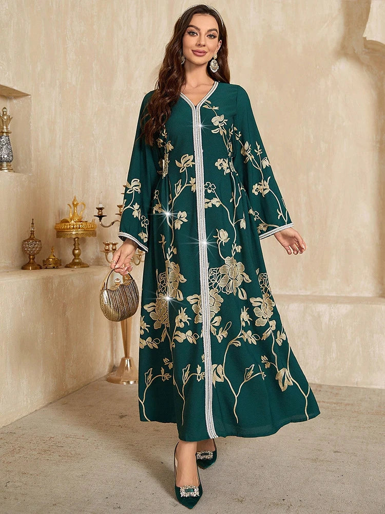 MH902 Elegant Embroidered Abaya Dress | Dubai-Style Evening Modest Kaftan