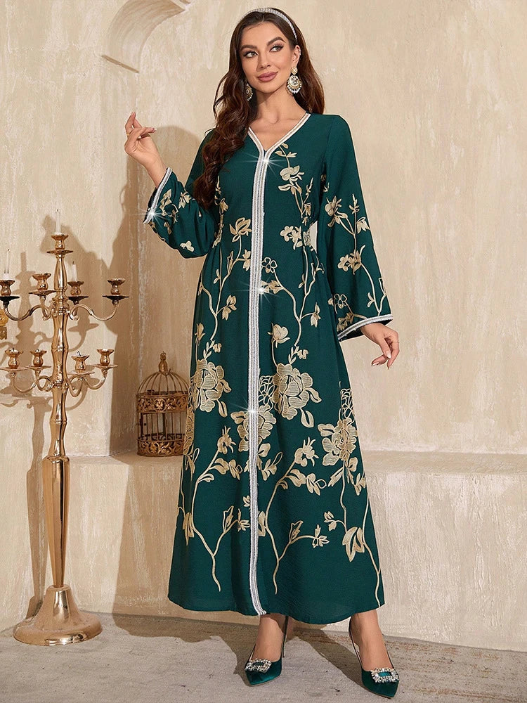 MH902 Elegant Embroidered Abaya Dress | Dubai-Style Evening Modest Kaftan