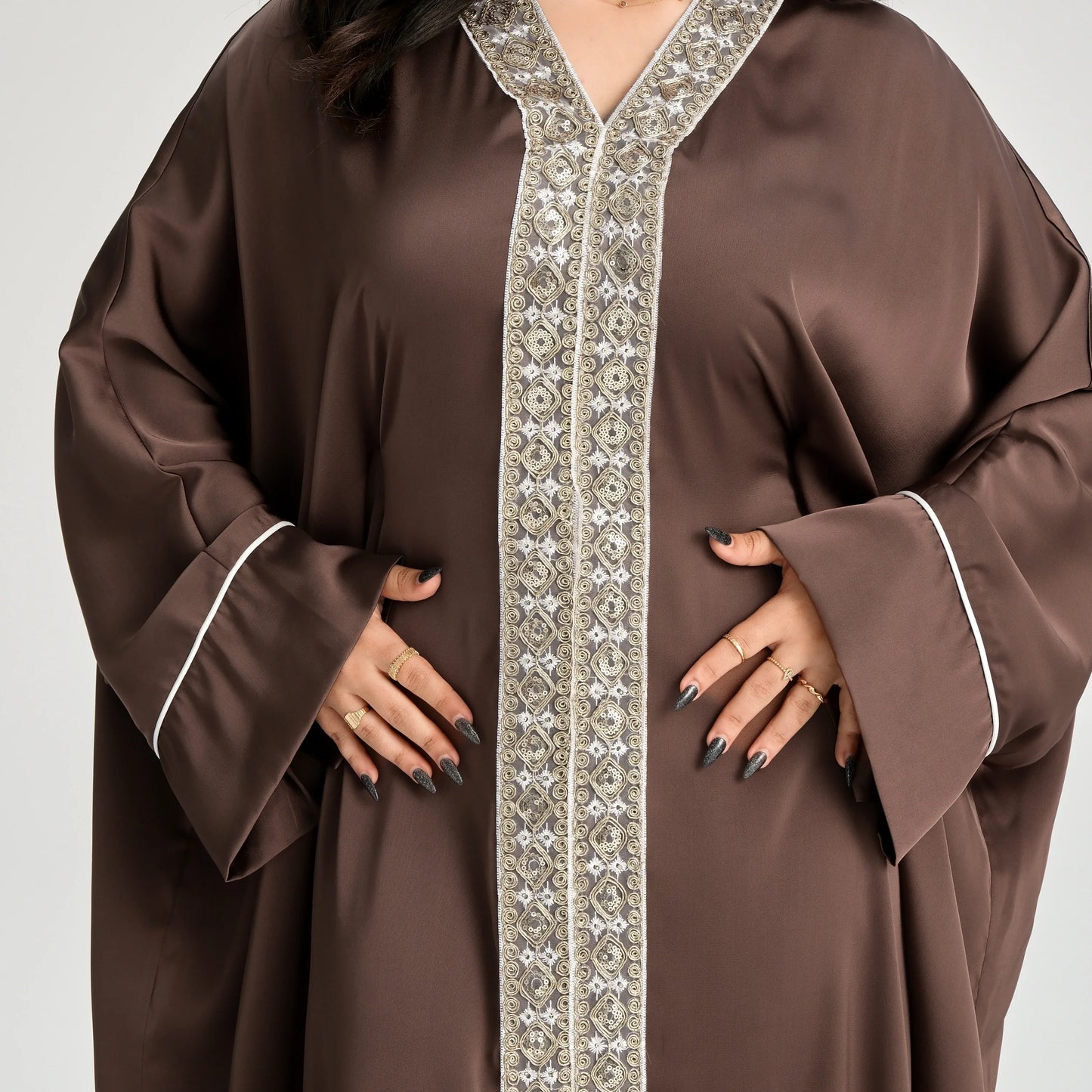 MH20 Gold Lace Kaftan Abaya | Luxury Khaleeji Maxi Dress with Inner Belt