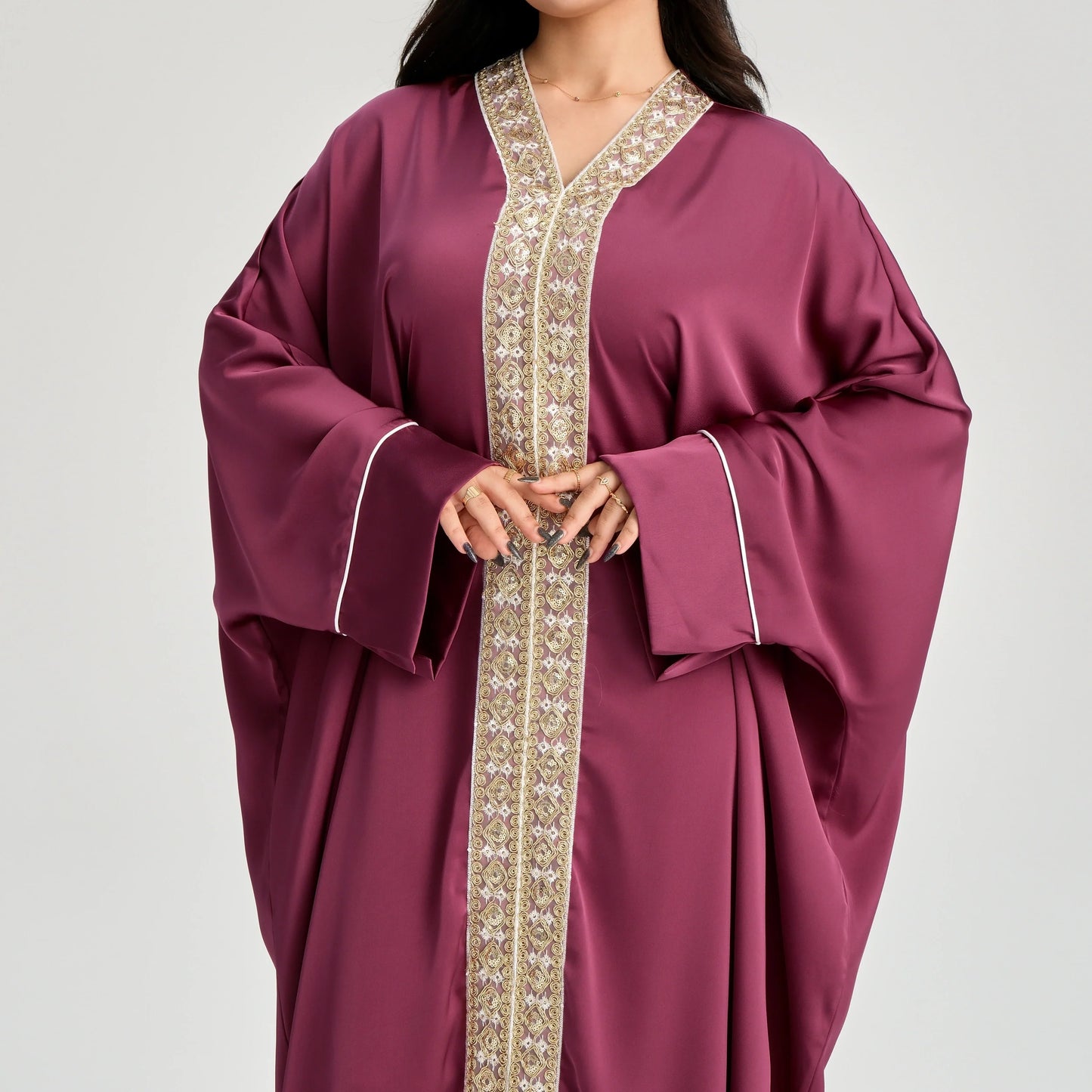 MH20 Gold Lace Kaftan Abaya | Luxury Khaleeji Maxi Dress with Inner Belt