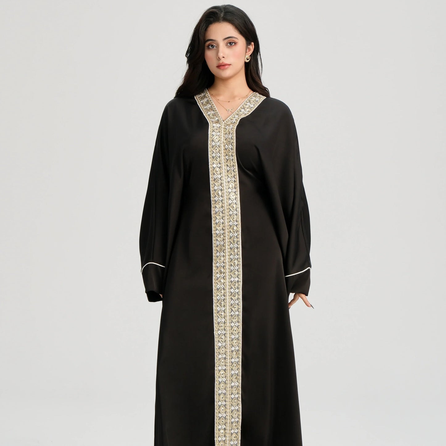 MH20 Gold Lace Kaftan Abaya | Luxury Khaleeji Maxi Dress with Inner Belt