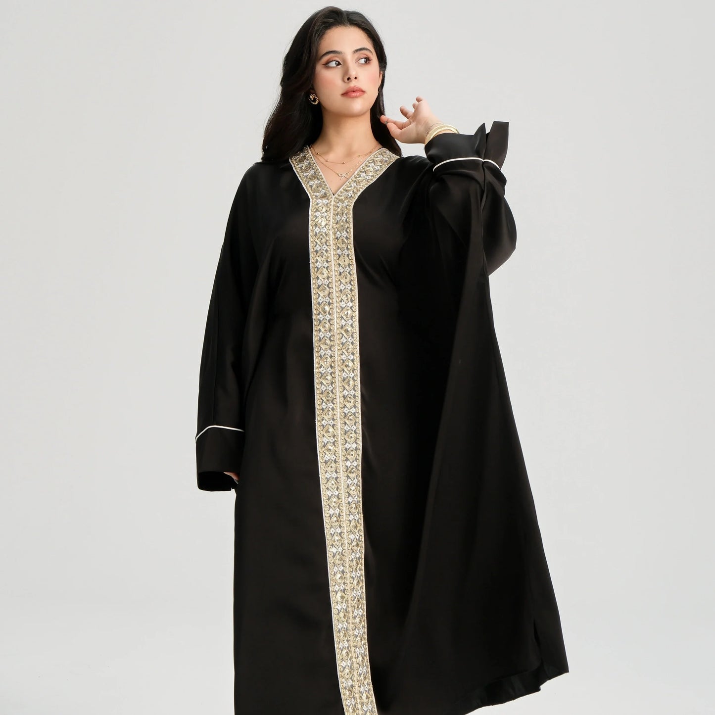 MH20 Gold Lace Kaftan Abaya | Luxury Khaleeji Maxi Dress with Inner Belt