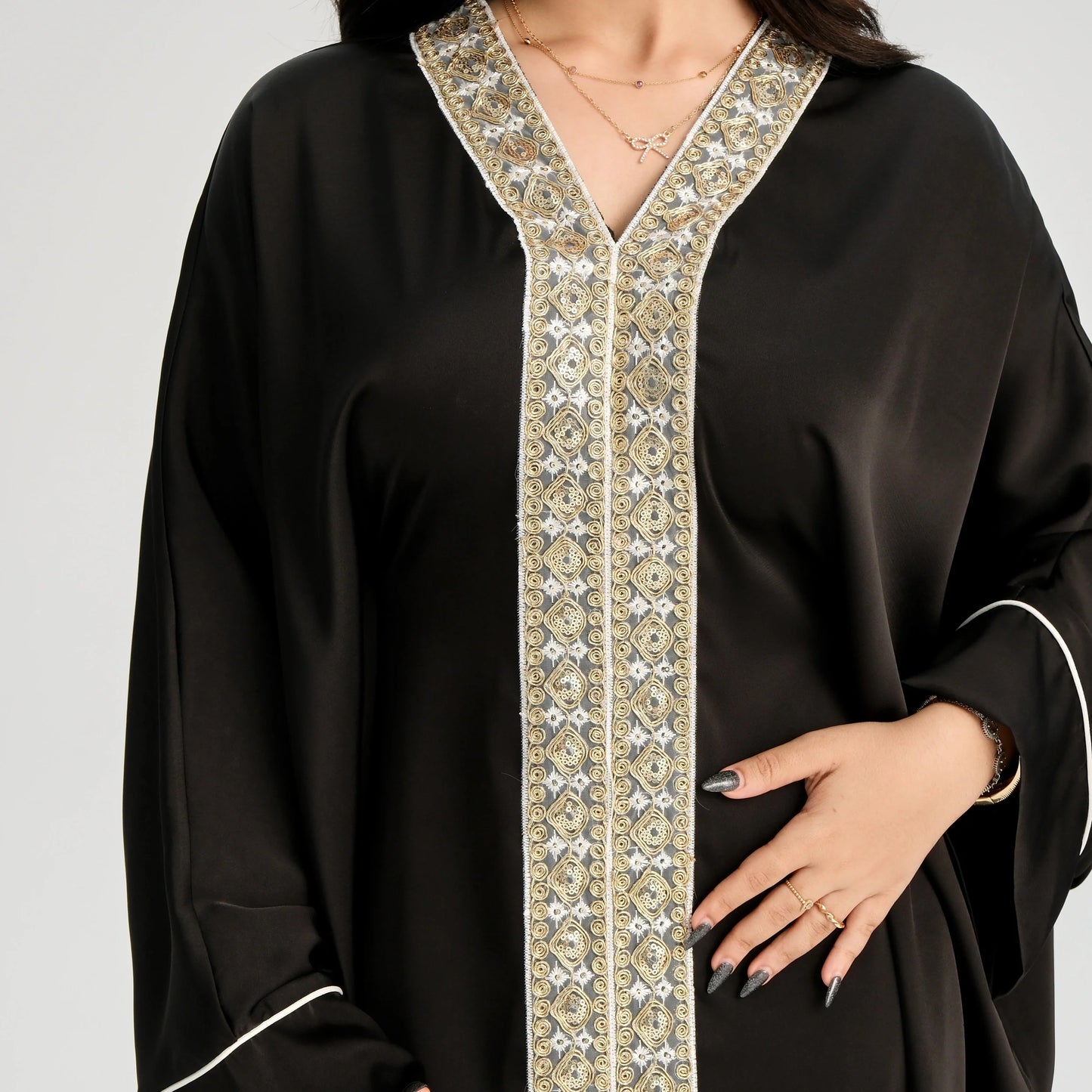 MH20 Gold Lace Kaftan Abaya | Luxury Khaleeji Maxi Dress with Inner Belt