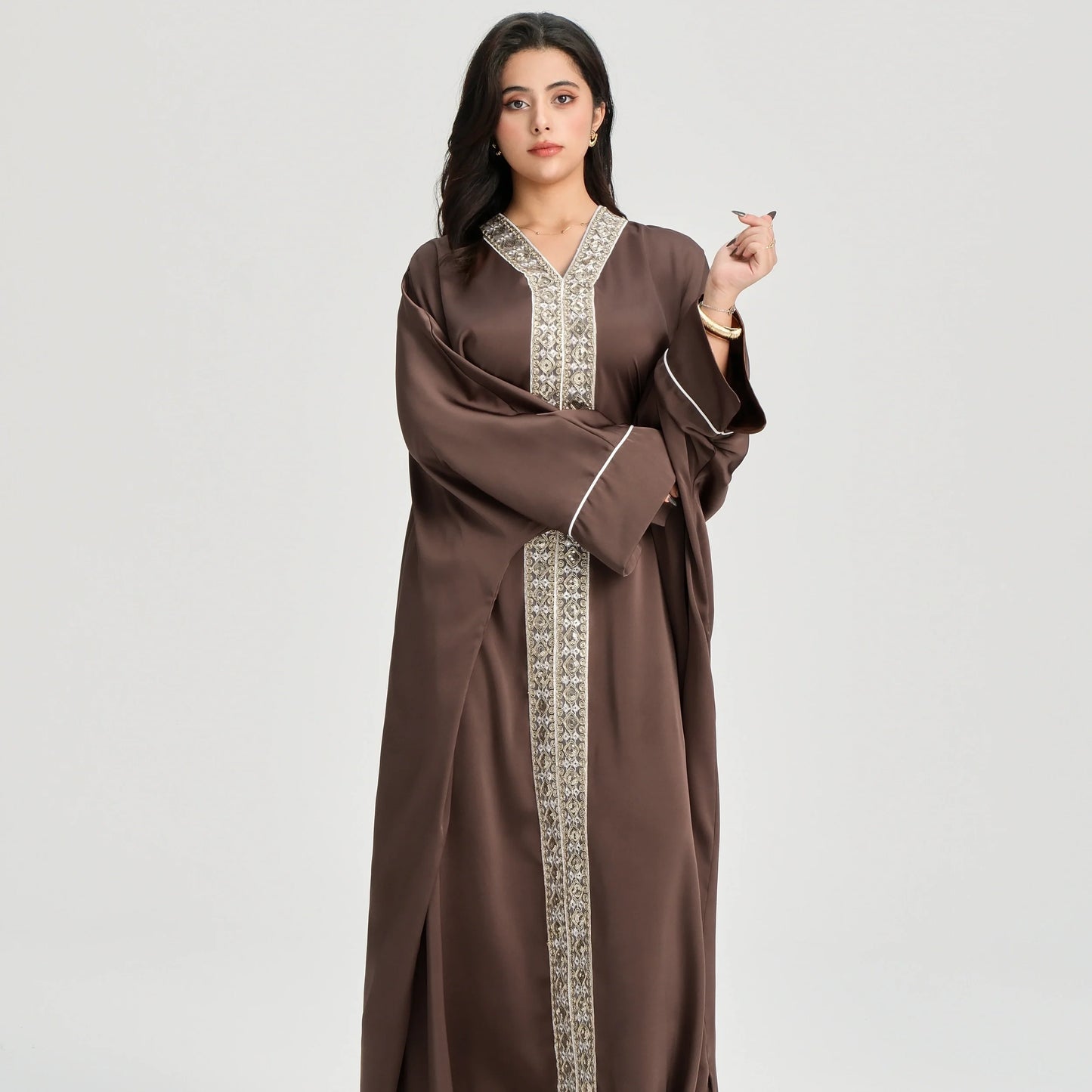 MH20 Gold Lace Kaftan Abaya | Luxury Khaleeji Maxi Dress with Inner Belt