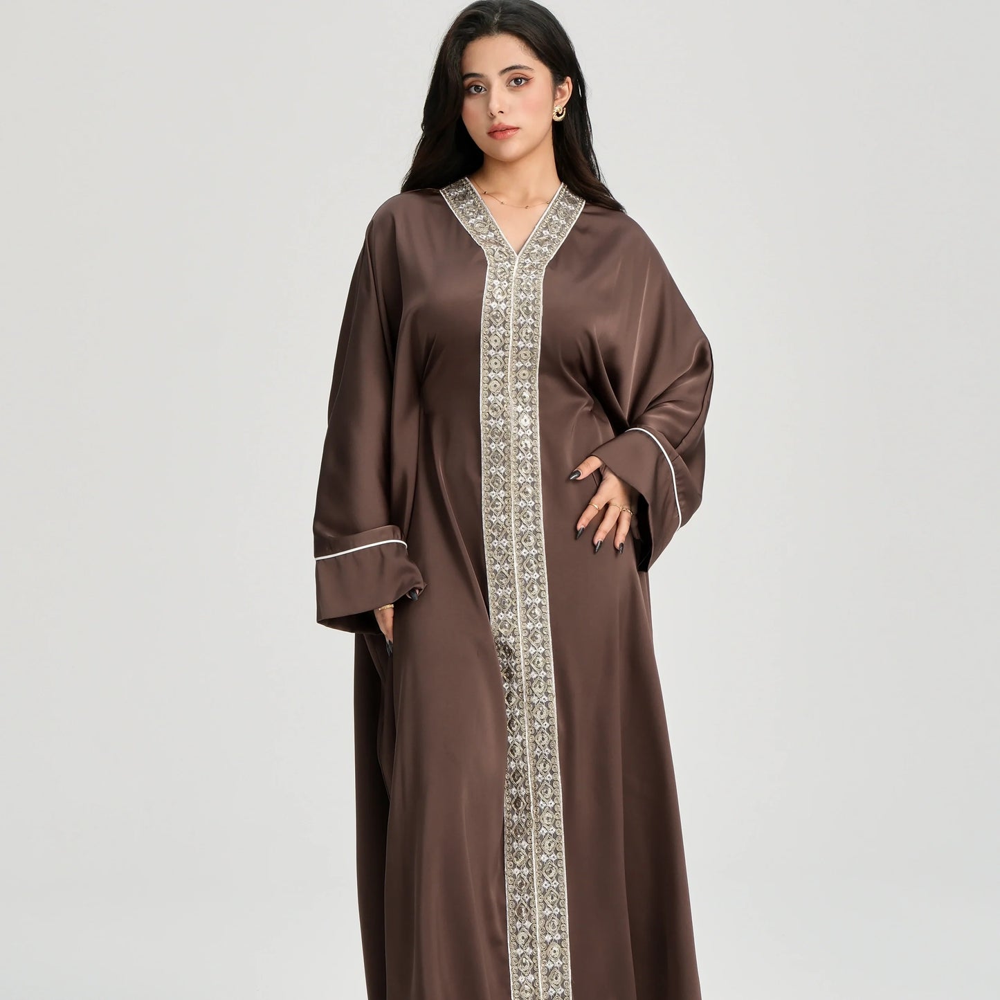 MH20 Gold Lace Kaftan Abaya | Luxury Khaleeji Maxi Dress with Inner Belt