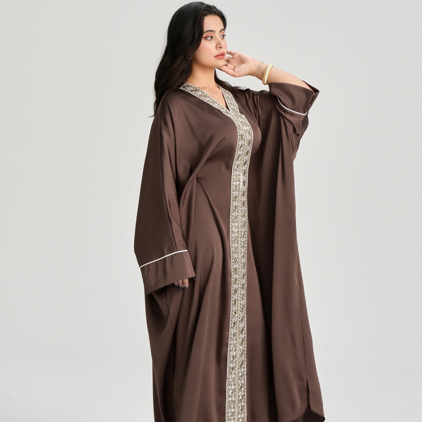 MH20 Gold Lace Kaftan Abaya | Luxury Khaleeji Maxi Dress with Inner Belt