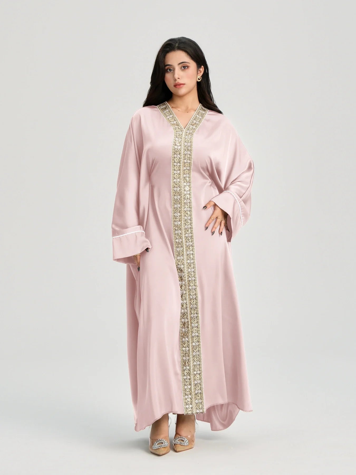MH20 Gold Lace Kaftan Abaya | Luxury Khaleeji Maxi Dress with Inner Belt