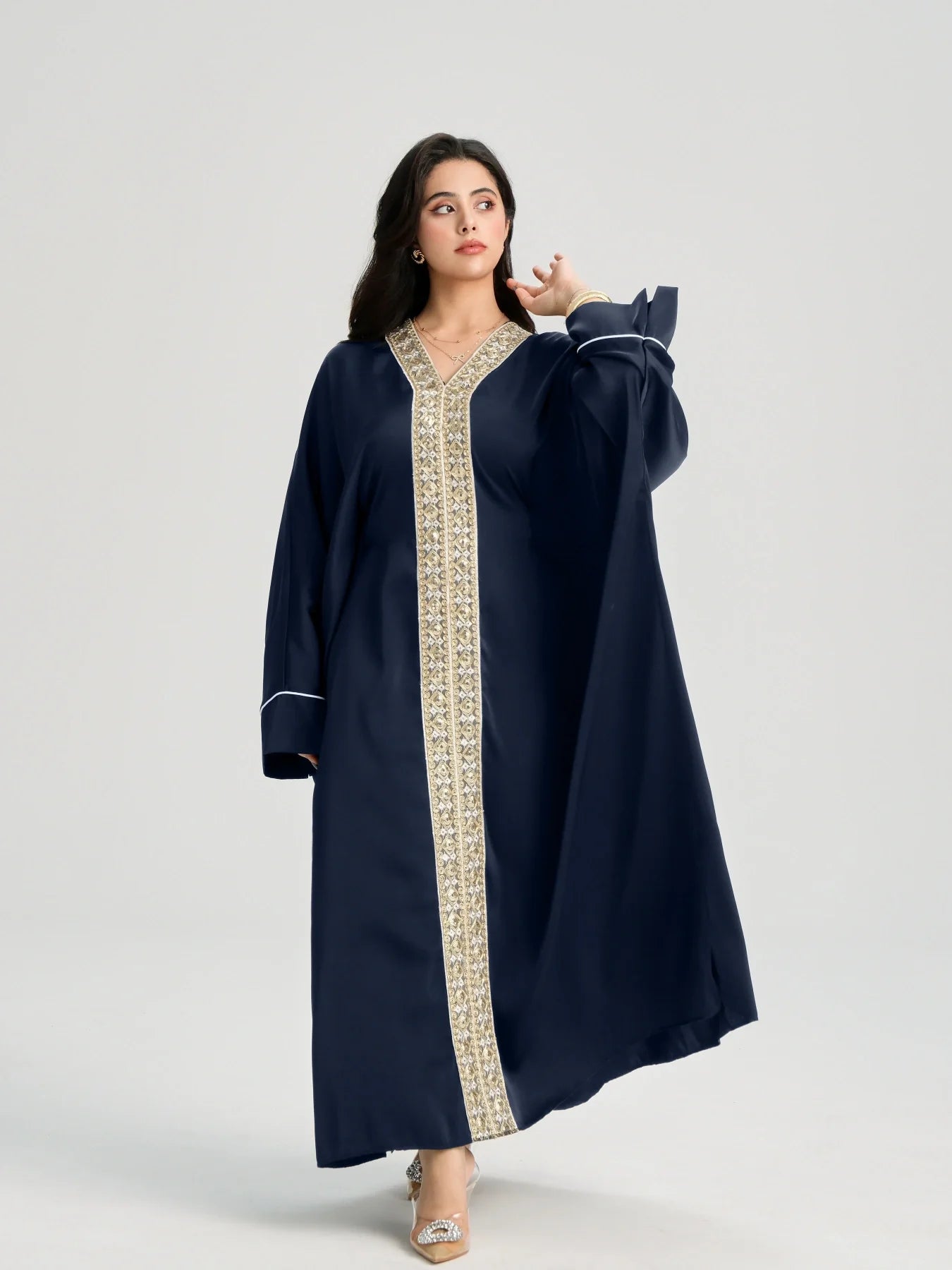 MH20 Gold Lace Kaftan Abaya | Luxury Khaleeji Maxi Dress with Inner Belt