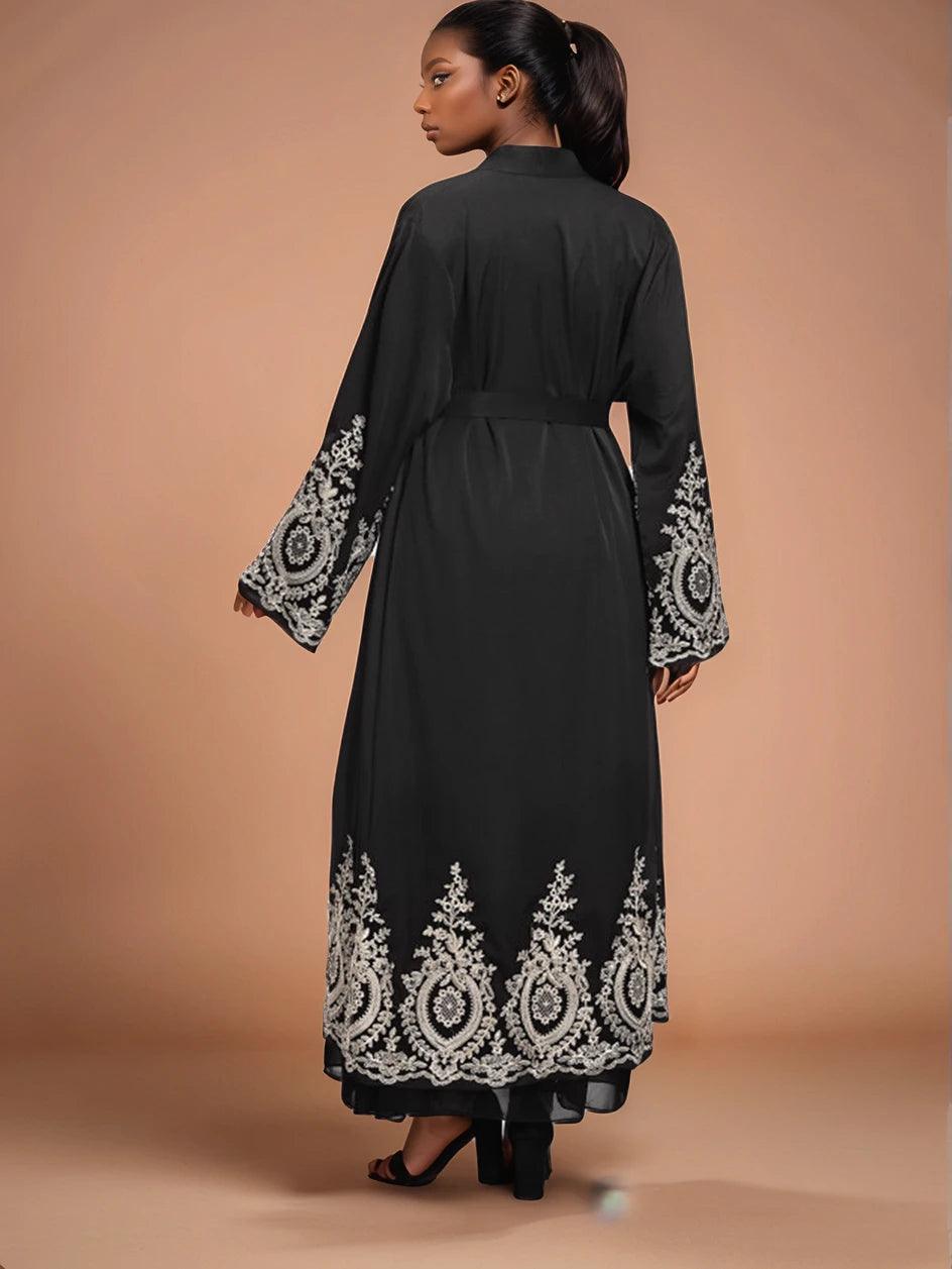 Luxury Gold Embroidered Open Abaya | Premium Elegant Islamic Dress - Mahathelabel