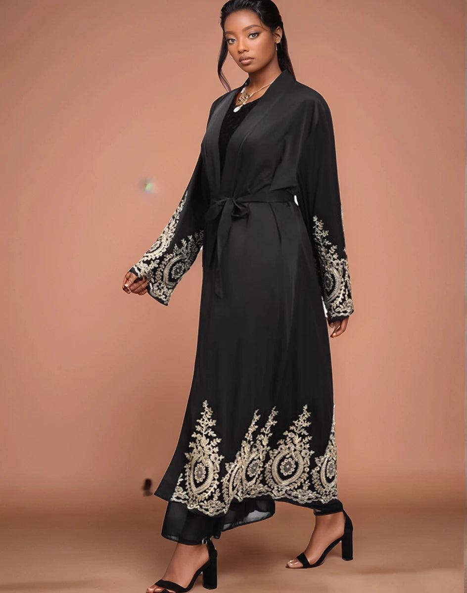 Luxury Gold Embroidered Open Abaya | Premium Elegant Islamic Dress - Mahathelabel