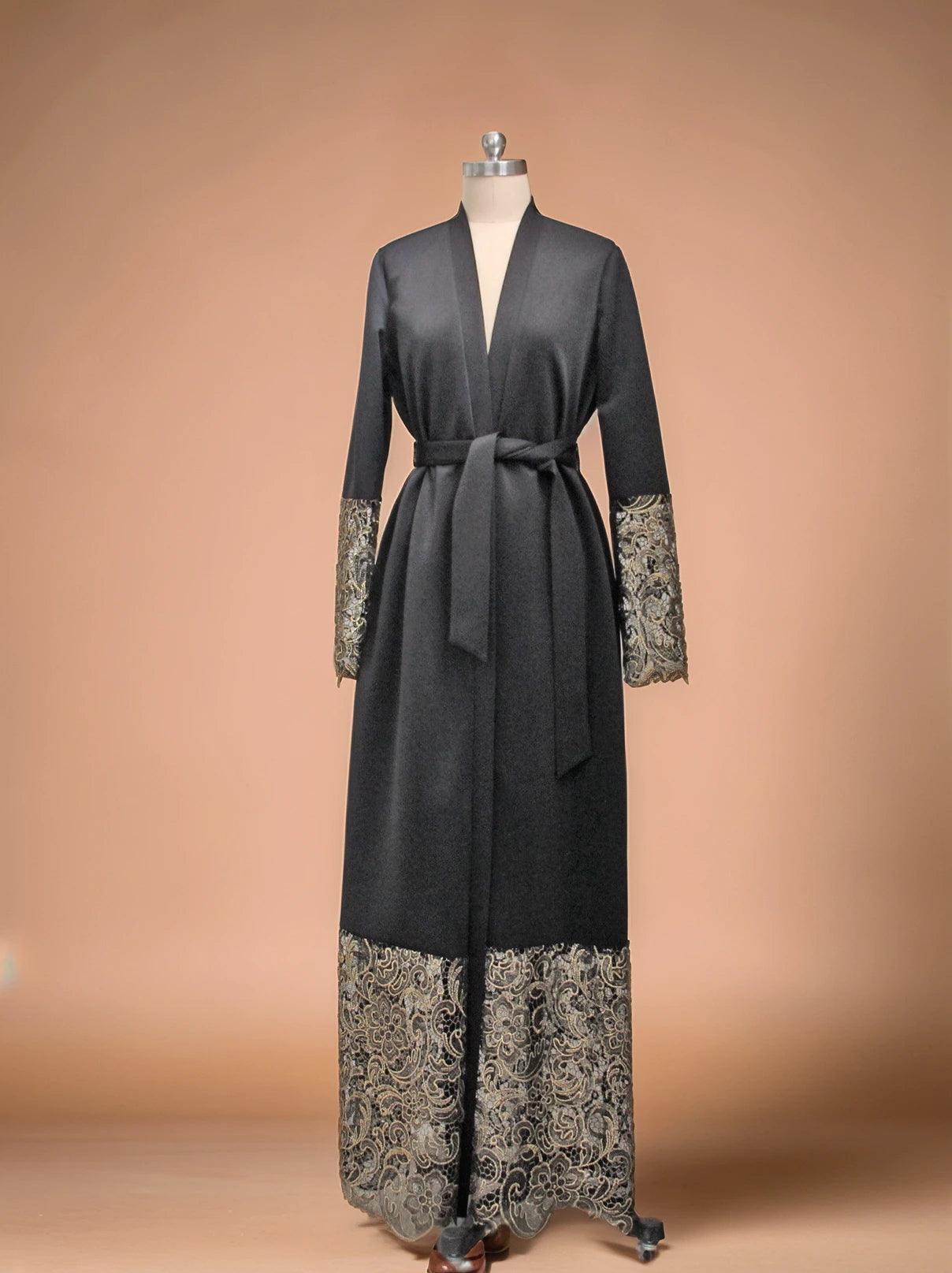 Luxury Gold Embroidered Open Abaya | Premium Elegant Islamic Dress - Mahathelabel