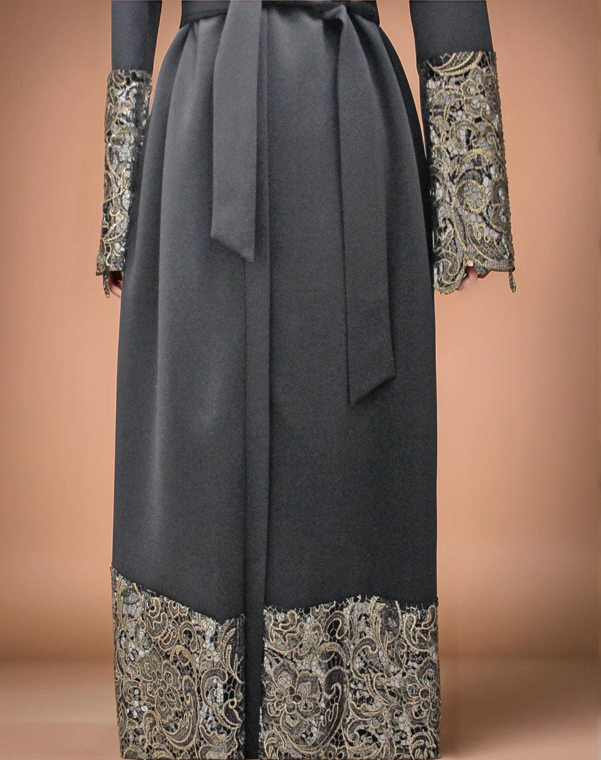 Luxury Gold Embroidered Open Abaya | Premium Elegant Islamic Dress - Mahathelabel