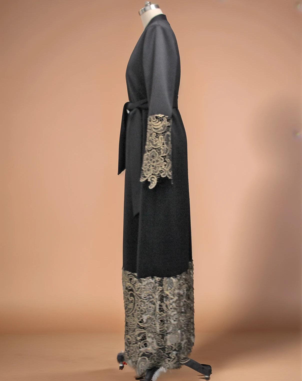 Luxury Gold Embroidered Open Abaya | Premium Elegant Islamic Dress - Mahathelabel