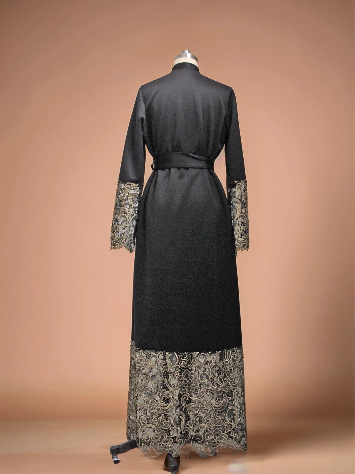 Luxury Gold Embroidered Open Abaya | Premium Elegant Islamic Dress - Mahathelabel