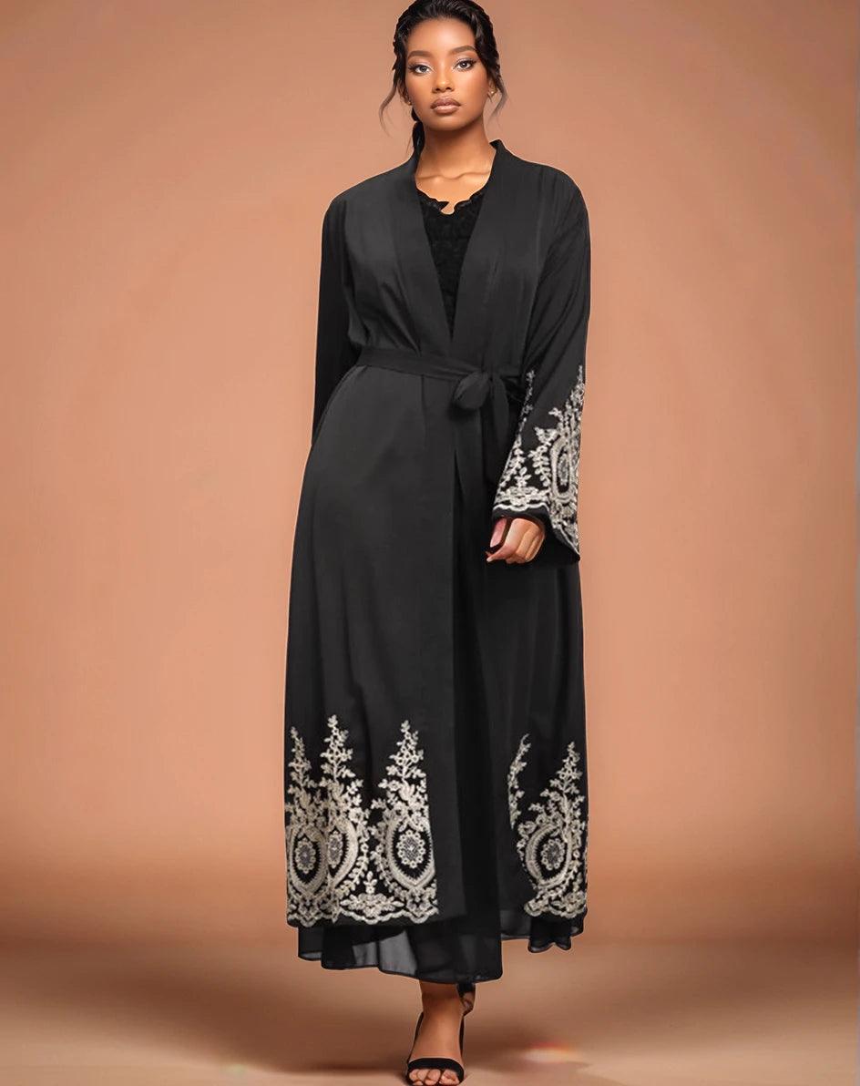 Luxury Gold Embroidered Open Abaya | Premium Elegant Islamic Dress - Mahathelabel