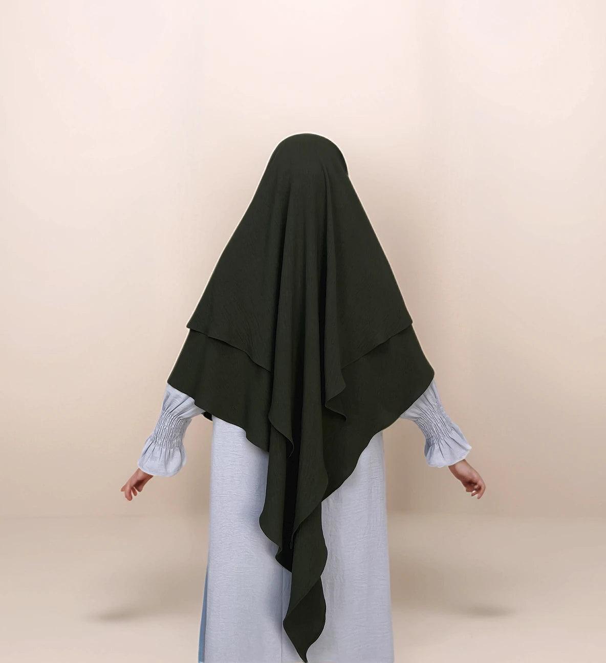 Ayesha Two-Layer Crepe Khimar | Multiple color options - Mahathelabel