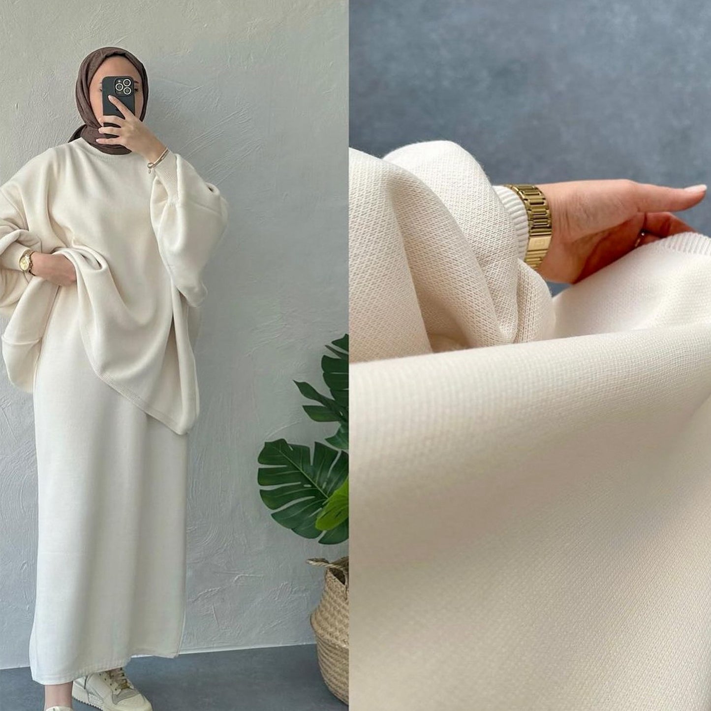 MH74 Muslim Women’s Winter Knit Two-Piece Modest Set (Top + Skirt)