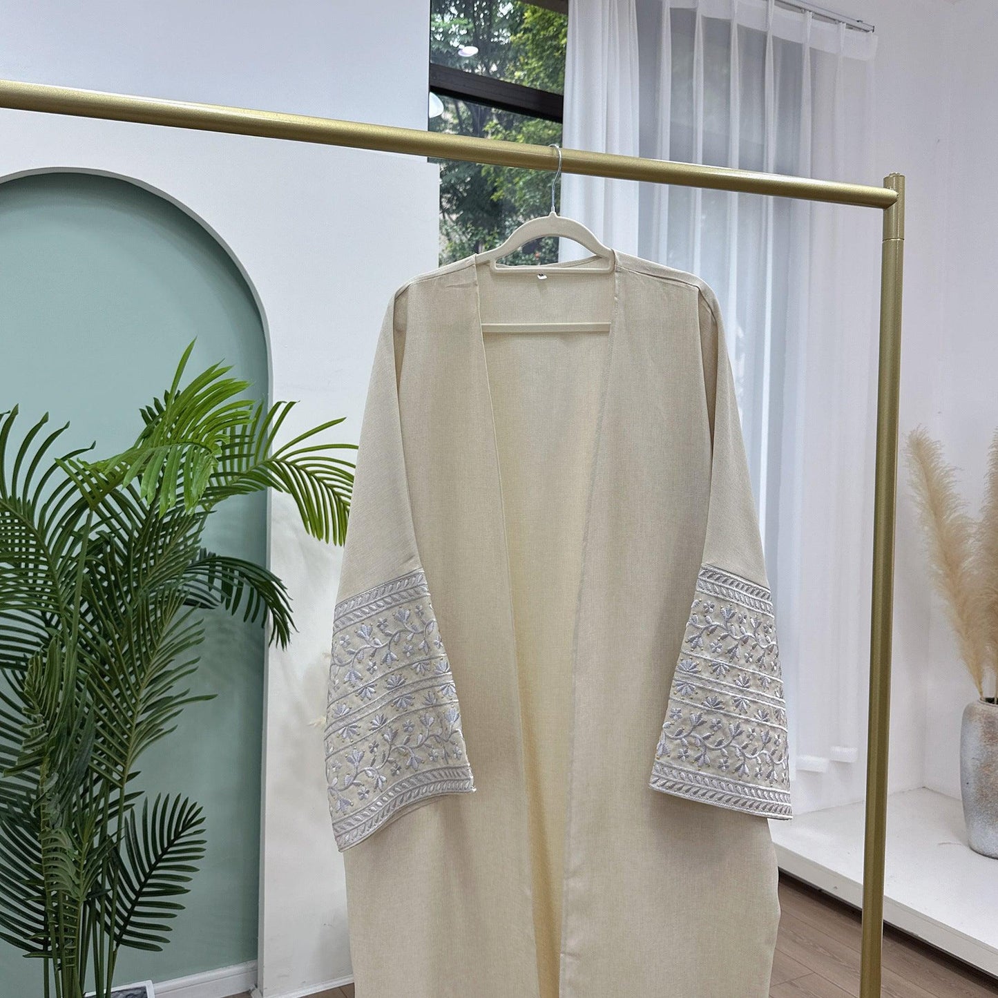 Elegant Embroidered Modest Abaya | Dubai & Turkish Style Open Cardigan Robe - Mahathelabel