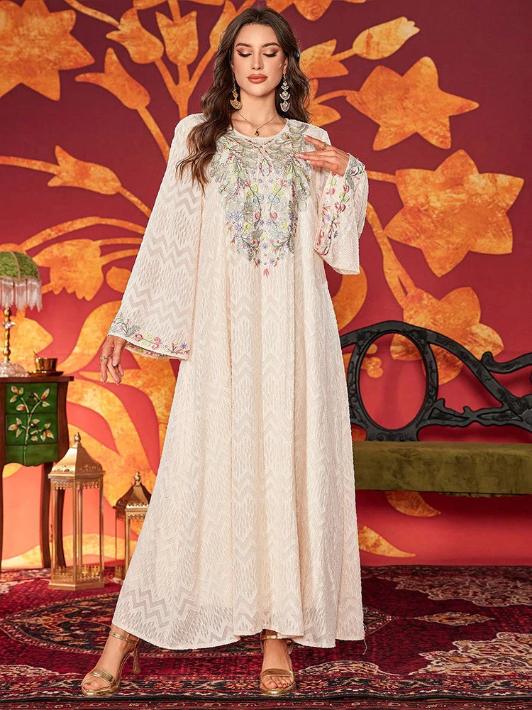 MH11 Elegant Embroidered Abaya Dress | Beaded Modest Maxi Kaftan for Eid & Parties
