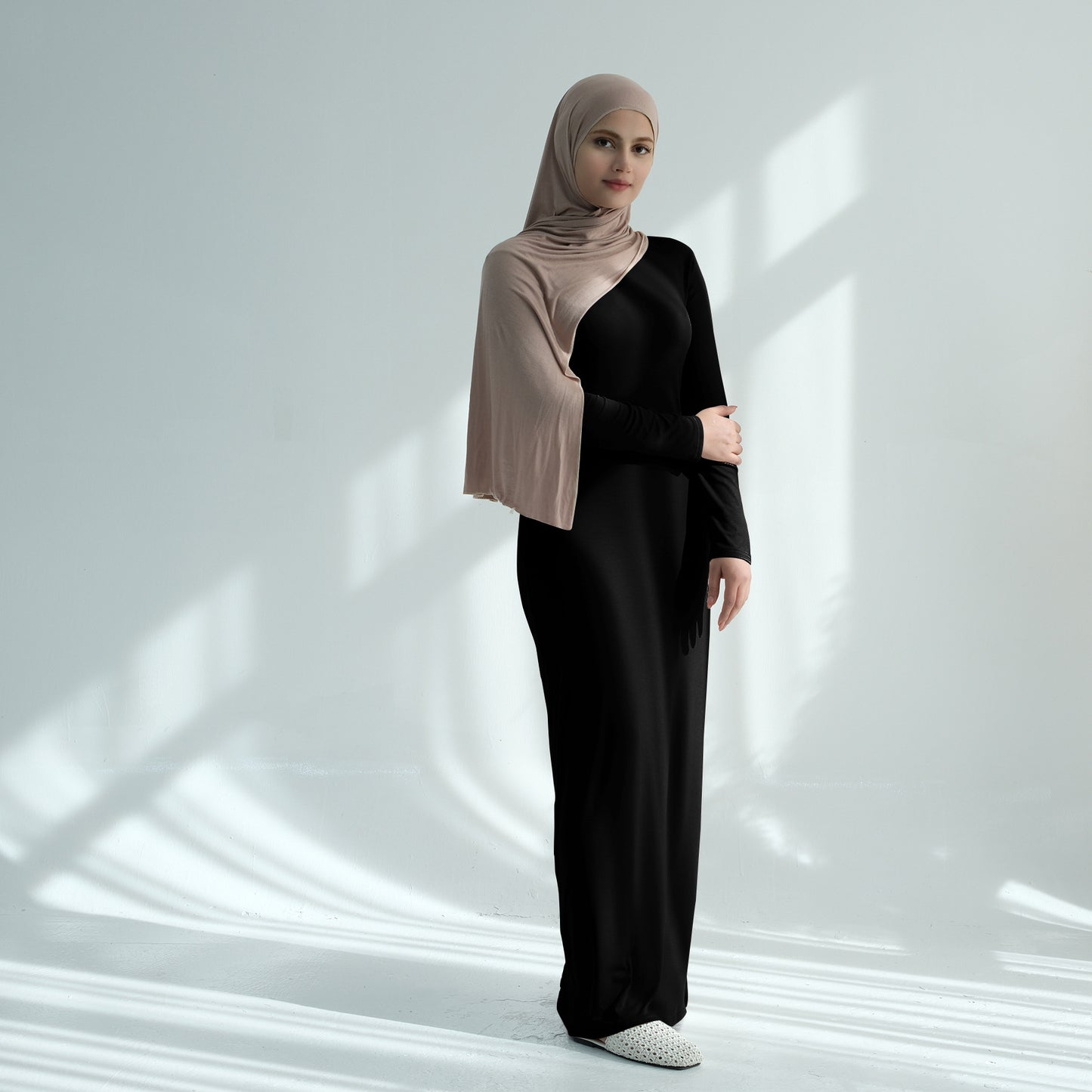 LM85 Modal Cotton Abaya Dress — Plain Solid Long Sleeve Maxi, Hijab-Friendly, Optional Inner/Base Dress (Scarf Not Included)