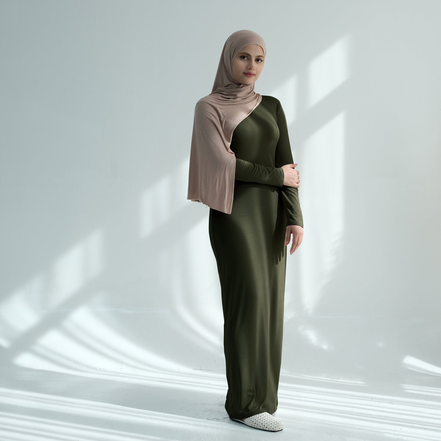 LM85 Modal Cotton Abaya Dress — Plain Solid Long Sleeve Maxi, Hijab-Friendly, Optional Inner/Base Dress (Scarf Not Included)