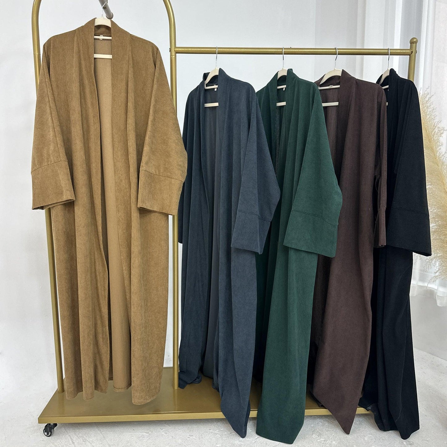 Aaliyah Corduroy Open Abaya Coat | Warm Winter Muslim Dress with Pockets - Mahathelabel