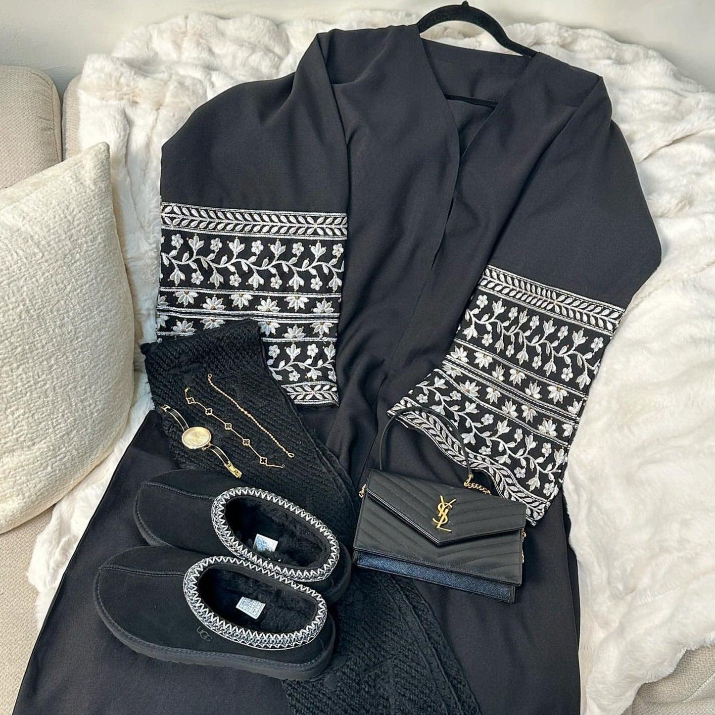 Elegant Embroidered Modest Abaya | Dubai & Turkish Style Open Cardigan Robe - Mahathelabel