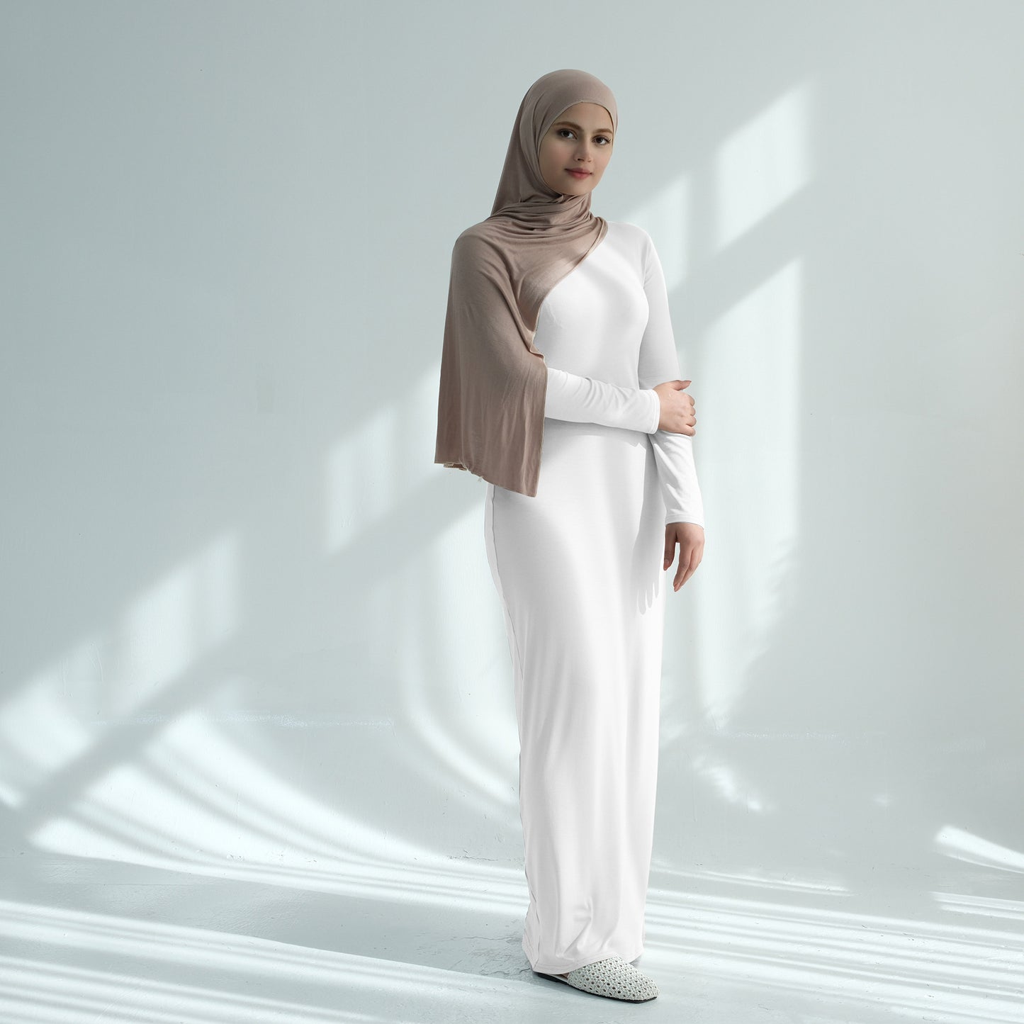 Modal Cotton Abaya Dress — Plain Solid Long Sleeve Maxi, Hij | model wearing | Maha The Label modest fashion
