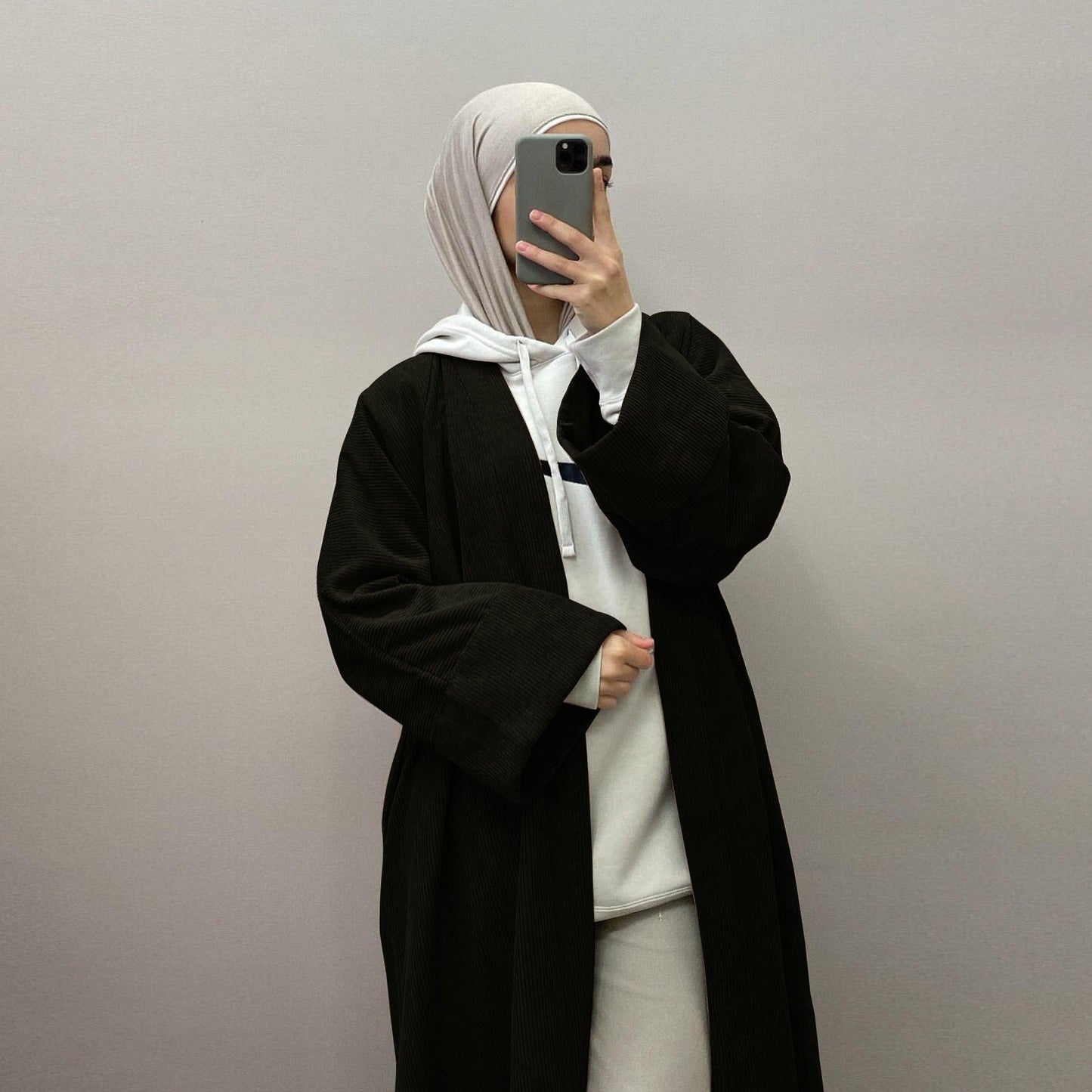 Aaliyah Corduroy Open Abaya Coat | Warm Winter Muslim Dress with Pockets - Mahathelabel