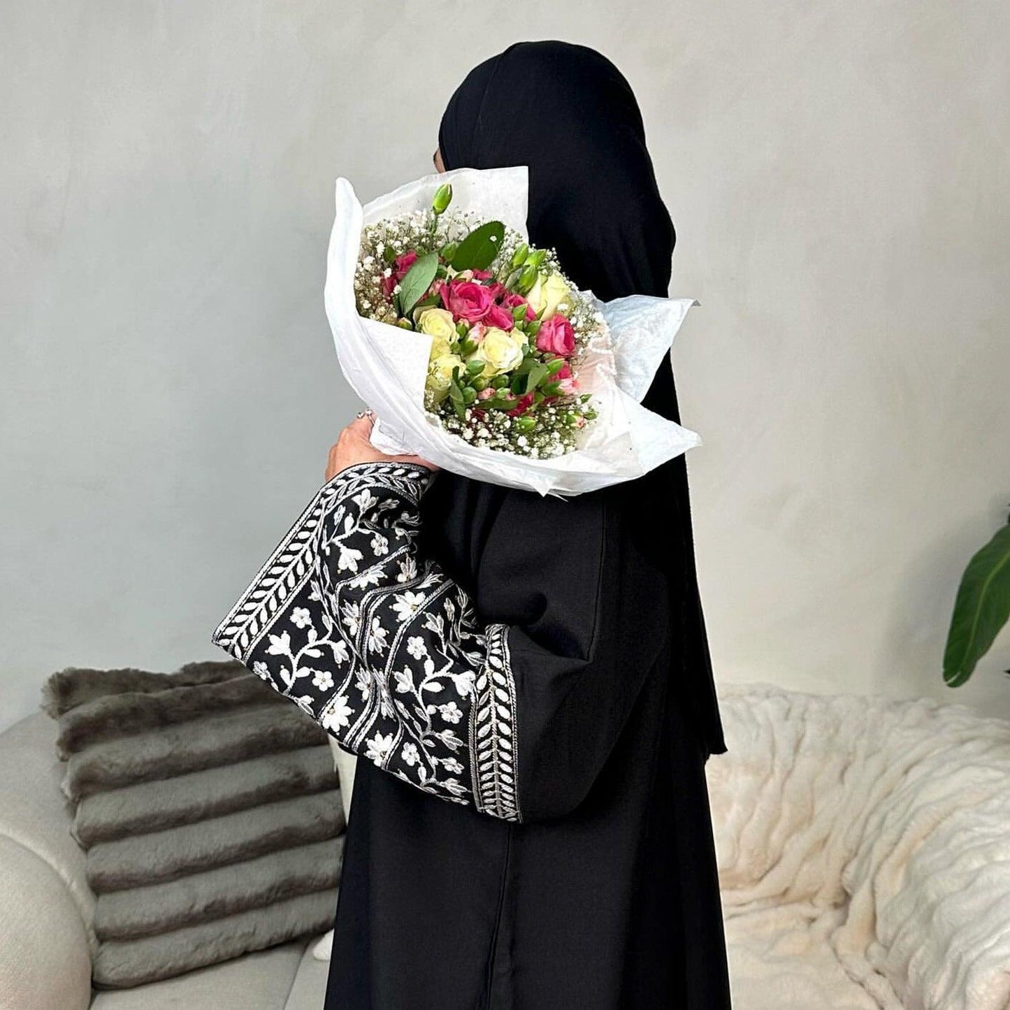 Elegant Embroidered Modest Abaya | Dubai & Turkish Style Open Cardigan Robe - Mahathelabel