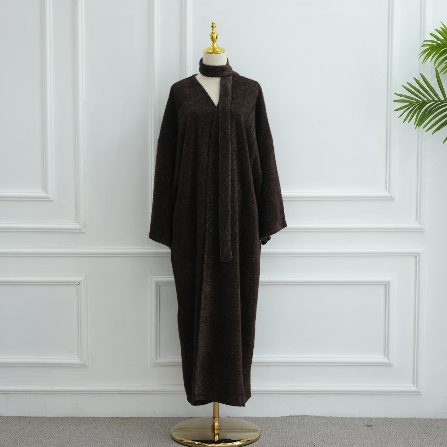 MH97 Velvet Open Abaya Cardigan with Belt – Long Sleeve Modest Outerwear
