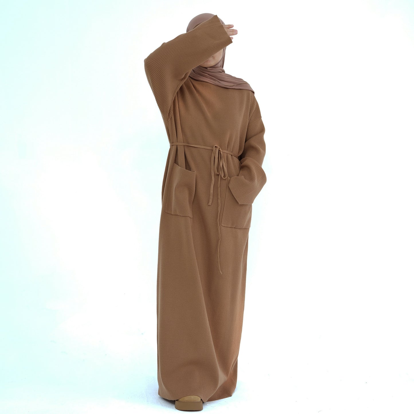 MH78 Winter Abaya with Pockets – Belted, Long Sleeve Modest Islamic Dress