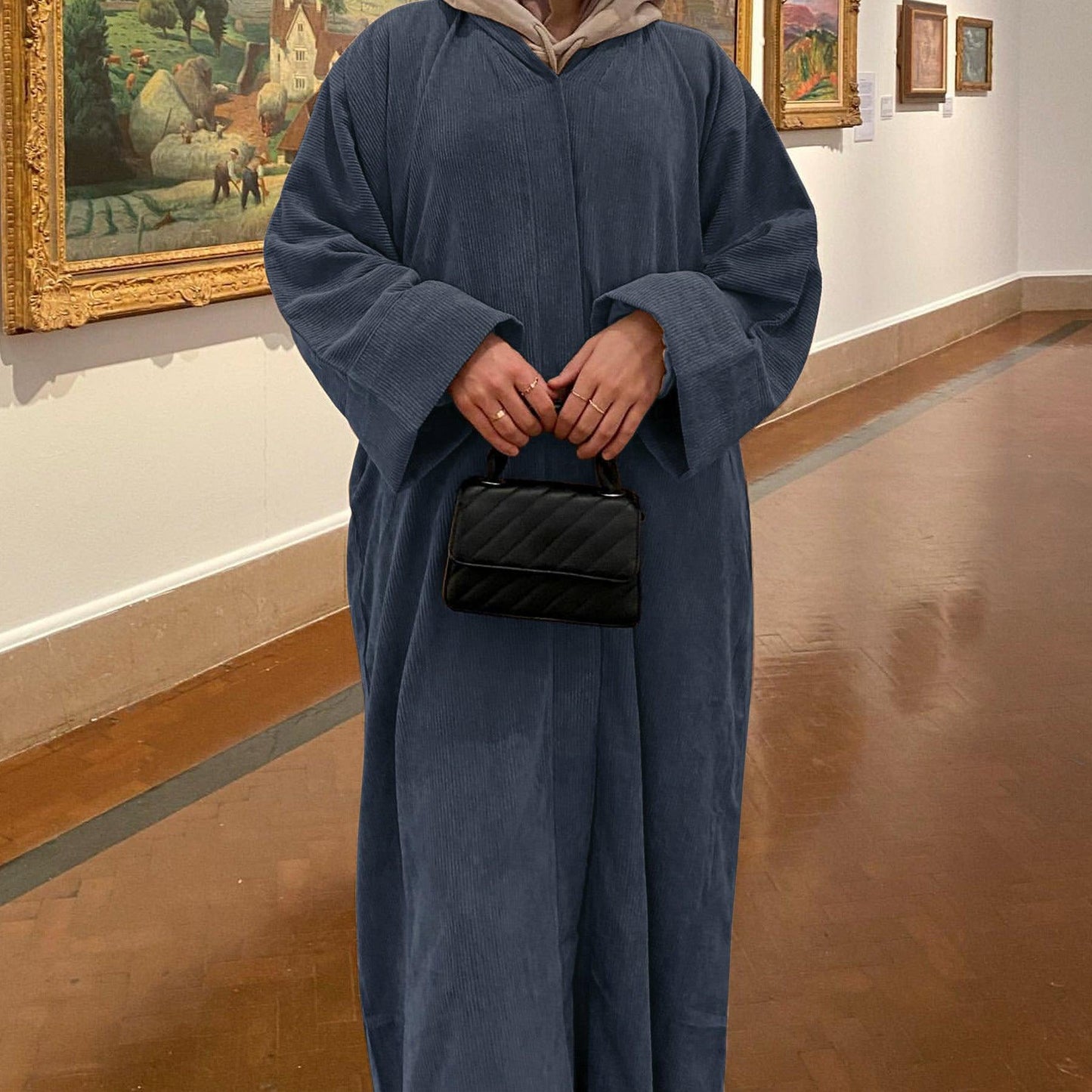 Aaliyah Corduroy Open Abaya Coat | Warm Winter Muslim Dress with Pockets - Mahathelabel