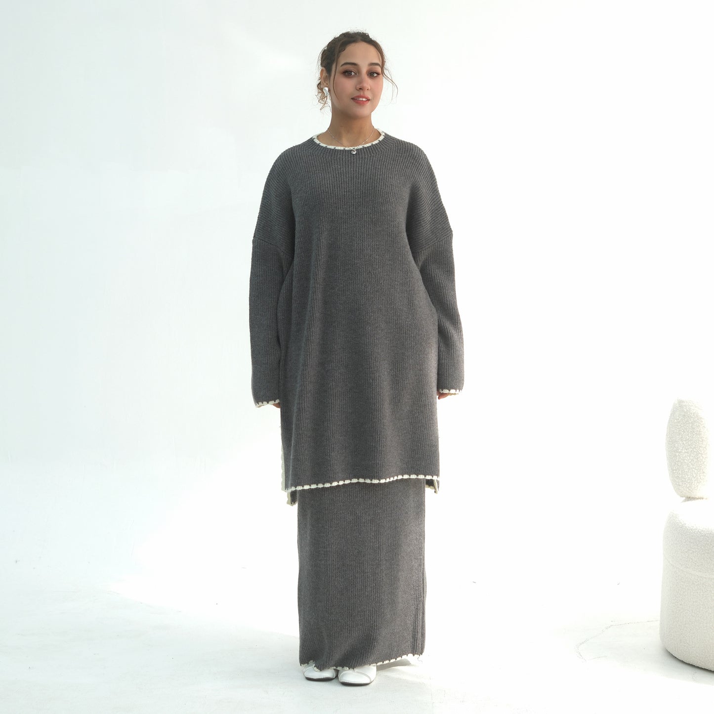 Thick Knit Winter 2-Piece Set | Warm Modest Fashion Skirt & Top | MH117
