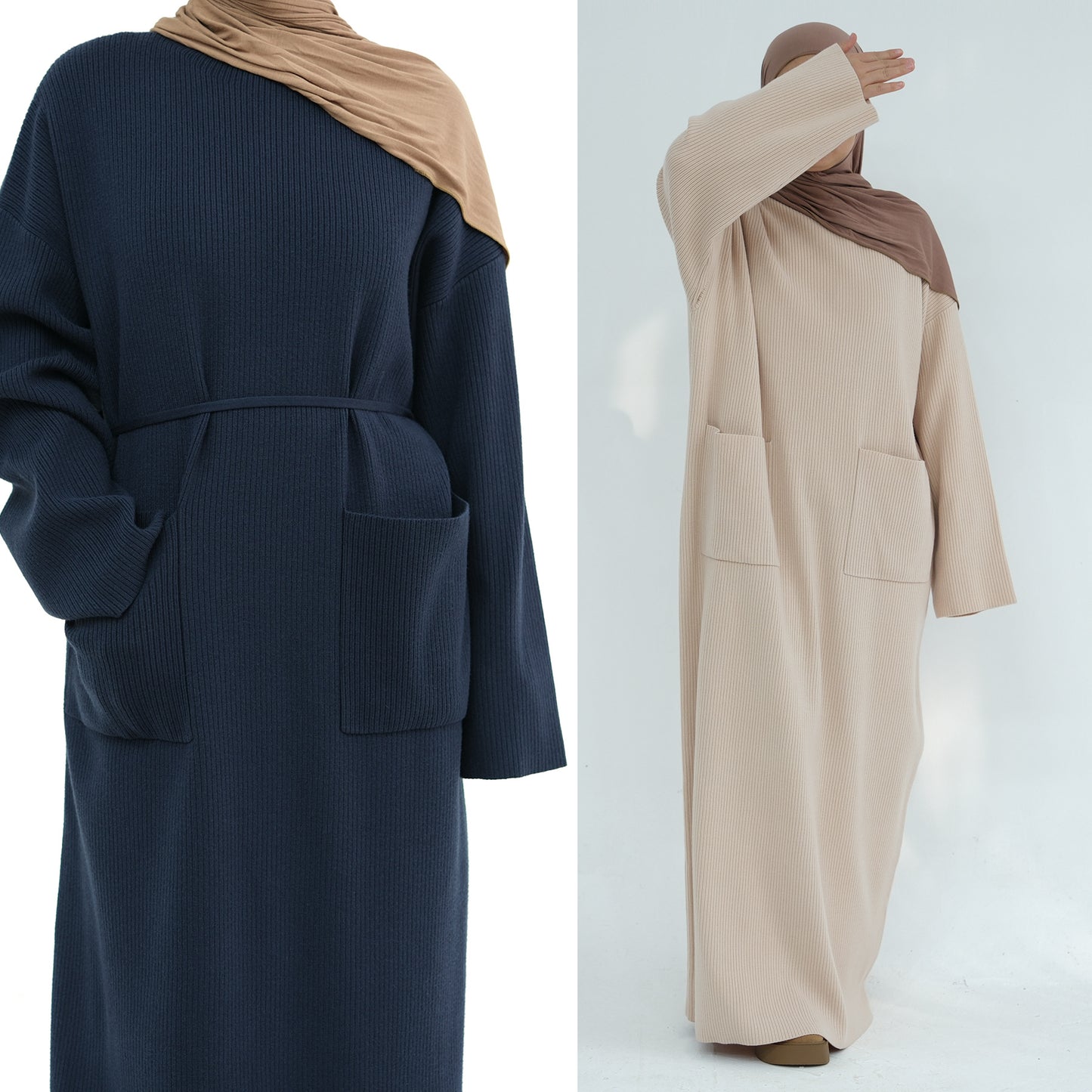 MH78 Winter Abaya with Pockets – Belted, Long Sleeve Modest Islamic Dress