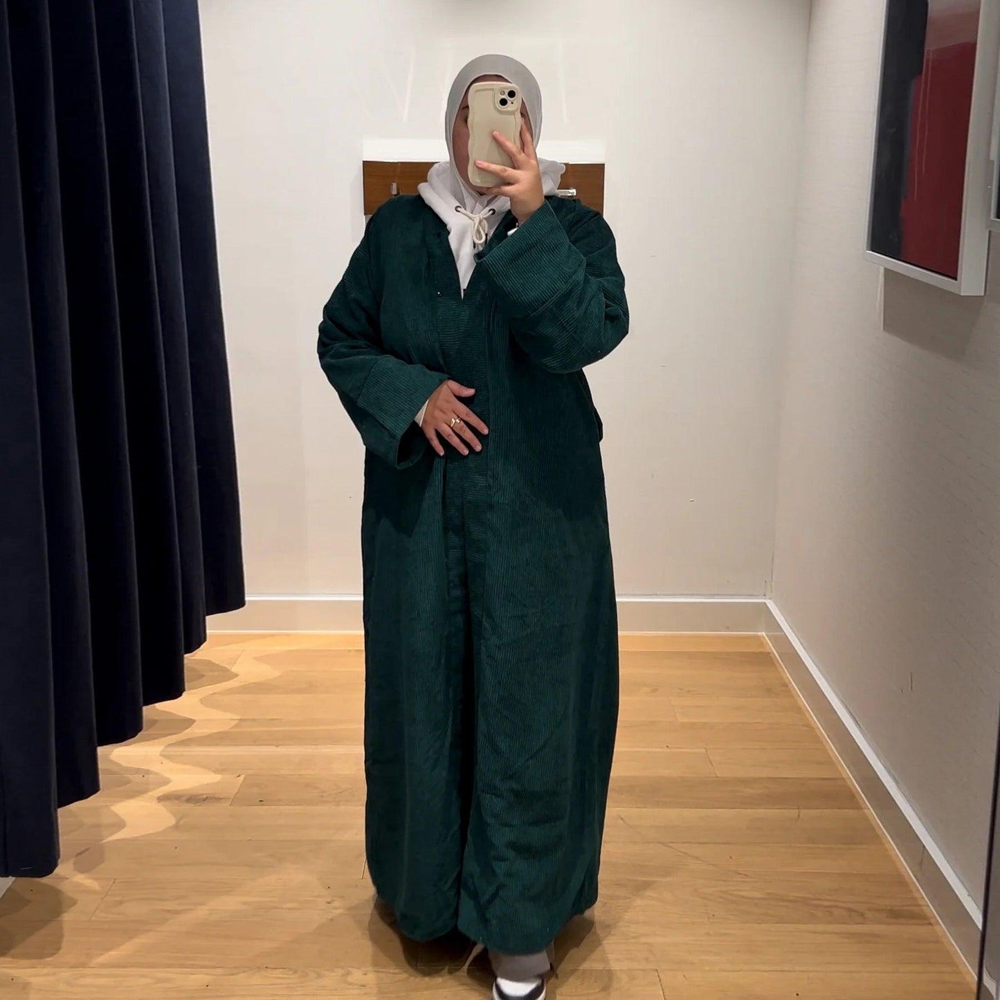 Aaliyah Corduroy Open Abaya Coat | Warm Winter Muslim Dress with Pockets - Mahathelabel
