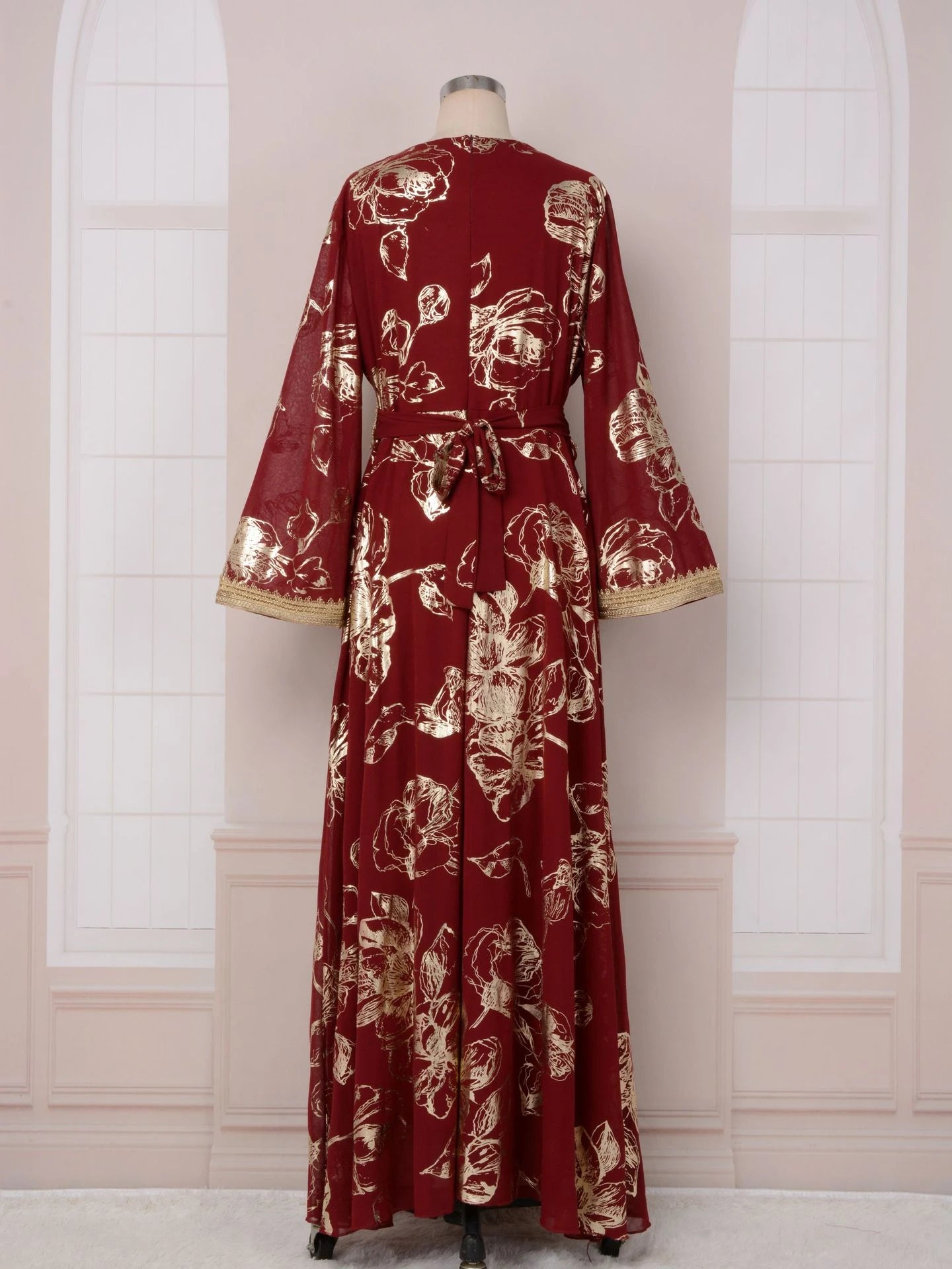 MH84 Summer Dubai Abaya Dress | Lightweight Gold Print Modest Maxi Kaftan