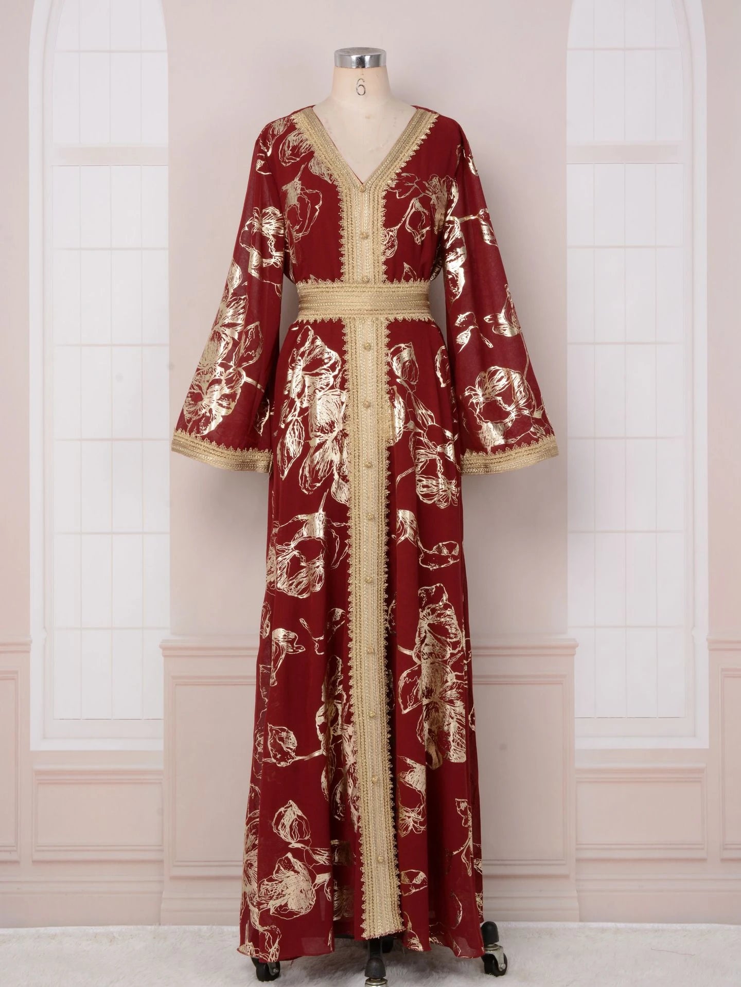 MH84 Summer Dubai Abaya Dress | Lightweight Gold Print Modest Maxi Kaftan
