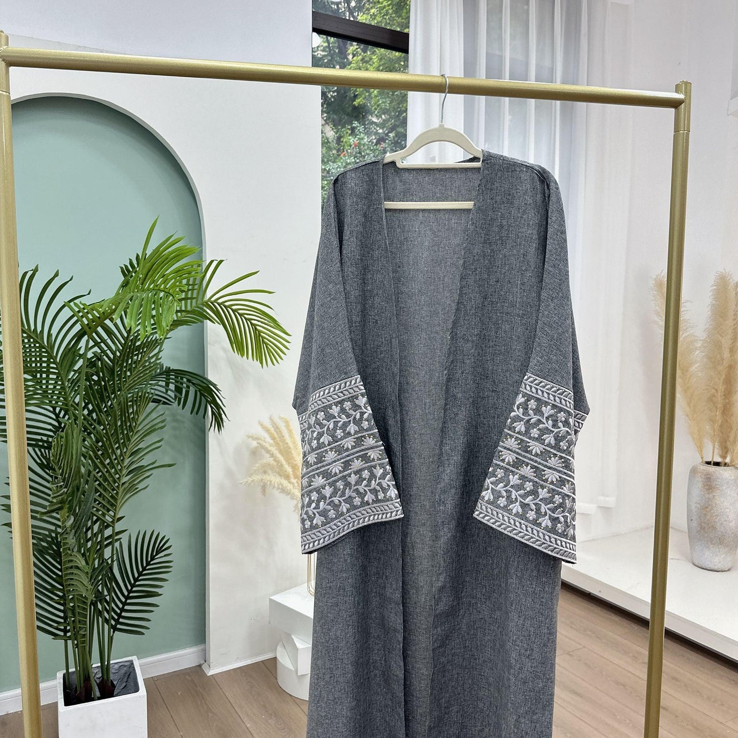 Elegant Embroidered Modest Abaya | Dubai & Turkish Style Open Cardigan Robe - Mahathelabel